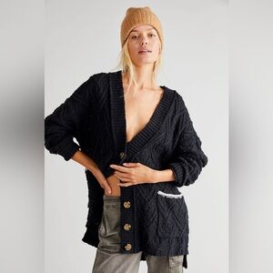 Free People Montana Navy Cable Knit Cardigan